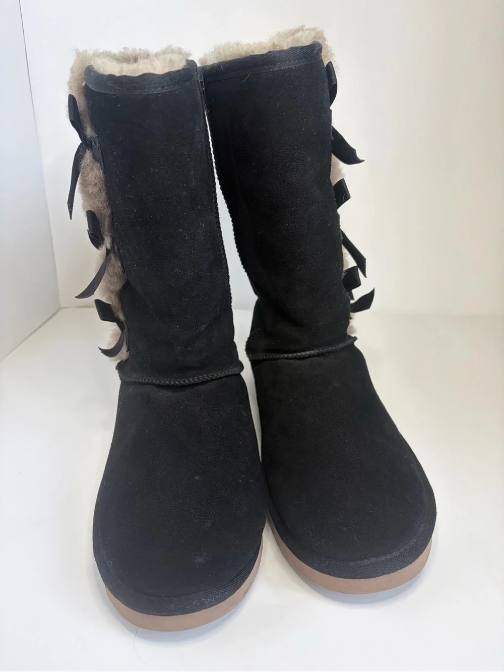 Koolaburra by Ugg Victoria Tall Black Suede Boots w/ Bow Accent Womens size 9